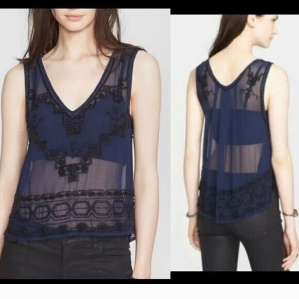 Free People "Run With It" embellished sheer beaded tank top. 